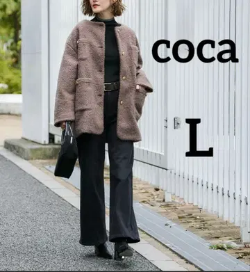 미사용 새상품 coca 브라운 노카라 코트 플리스풍 L 사이즈