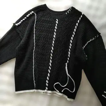 새상품급 클래식 엘프 2way 클레이지 스티치 크루넥 니트 블랙 L