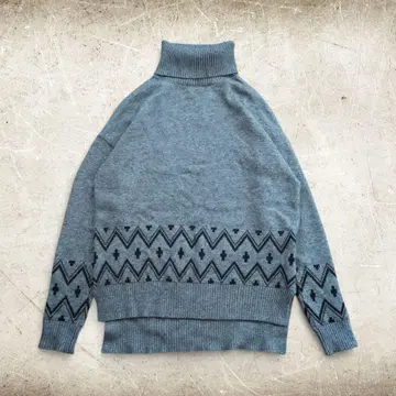 자카드 니트 노르딕풍 긴팔 그레이 M 체형 커버 캐주얼