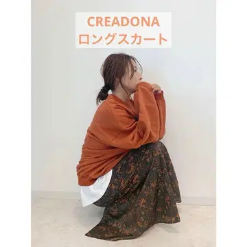 CREADONA 플레어 스커트 꽃무늬 적자색
