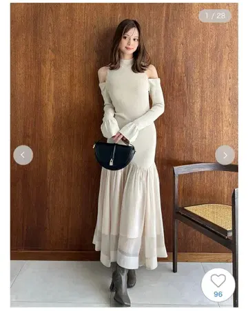 SNIDEL Sustainable 콜드 숄더 니트 원피스