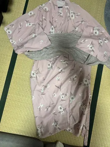 핑크 꽃무늬 유카타 오비 포함