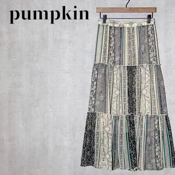 pumpkin 티어드 롱 스커트 패치워크풍 프릴 허리밴딩