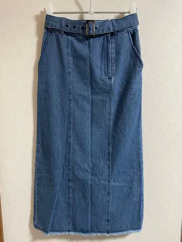 데님 블루 타이트 스커트 백 포켓 부착