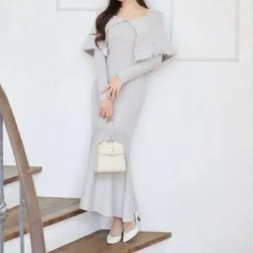 토코 케이프 퍼 포함 머메이드 리브 니트 원피스 토코 클로젯