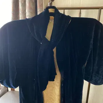 네이비 컬러 기모노 겉옷 벨벳 머플러 부착