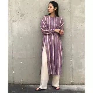 투데이풀 보라색과 화이트 스트라이프 원피스