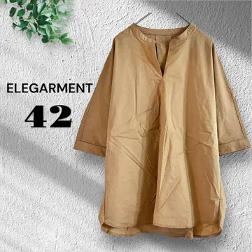 ELEGARMENT [42] 5부 소매 V넥 스키퍼 블라우스 베이지