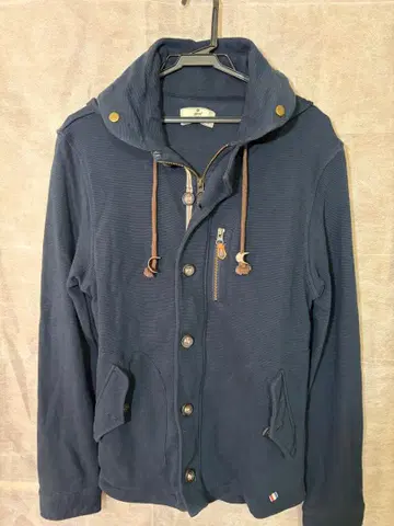 남성용 M 사이즈 네이비 후드 부착 더플 코트