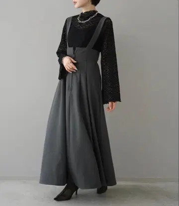 새상품급 Lumier 뤼미에 플레어 오버롤 스커트 롱 스커트 그레이