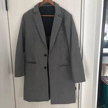 그레이 체스터 코트 울 혼방 2 버튼