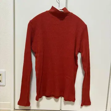 여성용 하이넥 리브 코튼 니트 프리 사이즈 오렌지