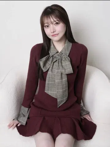 LIP SERVICE 프론트 ZIP 니트 플리츠 원피스