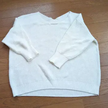 쿠미쿄쿠 화이트 코튼 오부 소매 니트 스웨터 M