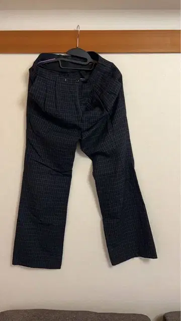 LAD MUSICIAN 다크 네이비 체크 무늬 슬랙스 플레어 팬츠 44