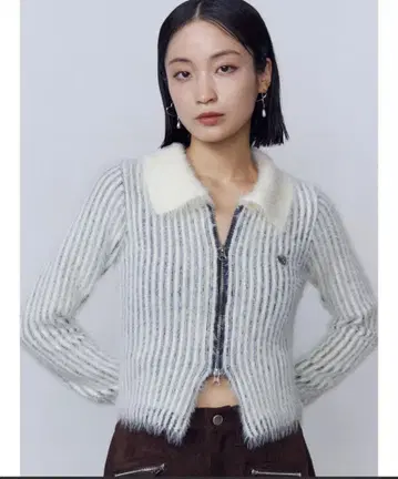 EMODA 샤기 플레이팅 지퍼 상의 아이보리