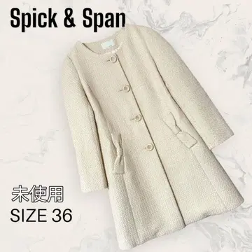 Spick & Span 노카라 리본 포켓 트위드 코트