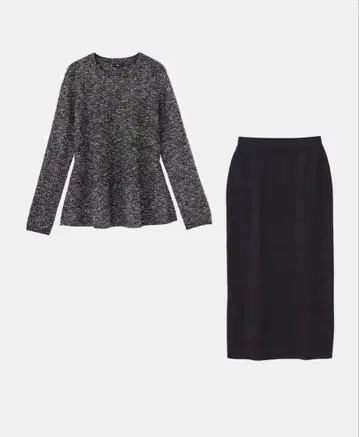 컬러 믹스 페플럼 니트 셋업