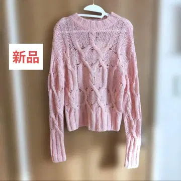 새상품! MACPHEE 시어 케이블 크루넥 풀오버 핑크