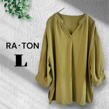 RA TON [38] V넥 깔끔한 블라우스 5부 소매 오피스 수트