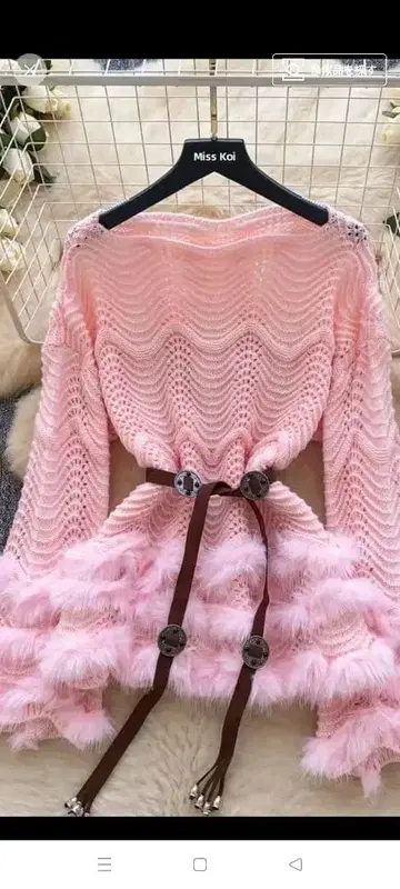 핑크 프릴 니트 스웨터 퍼