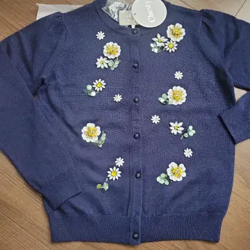 Chesty 꽃무늬 자수 가디건 네이비