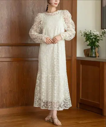 hinari 플라워 자수 튤 레이스 원피스