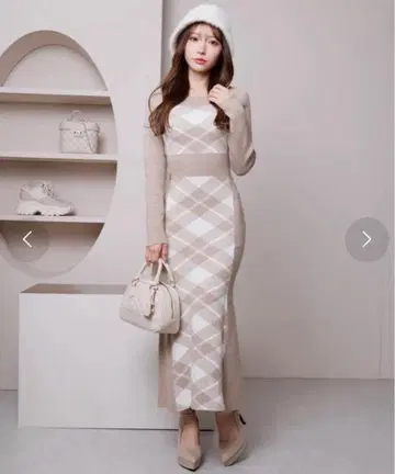 lip service 체크 자카드 오프숄더 머메이드 원피스