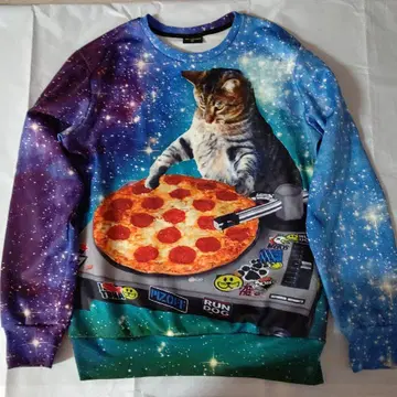 고양이와 피자 우주 패턴 맨투맨