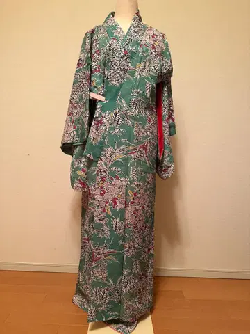 그린 컬러 꽃무늬 코몬 기모노