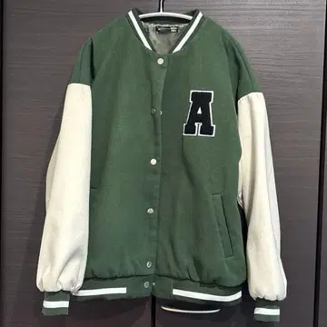 DAZY 봄버 자켓 문자 패치 컬러 블록 드롭 숄더 S