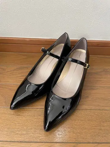 천연 가죽 블랙 에나멜 스틸레토 하이힐