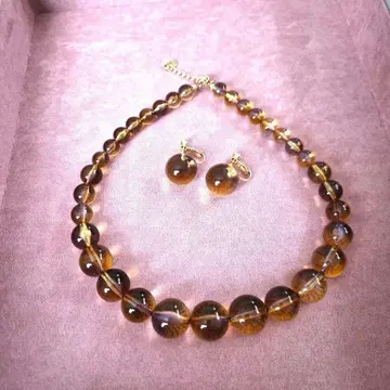브라운 비즈 목걸이&귀찌 세트