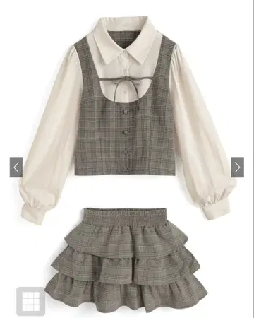 글렌체크 패턴 셔츠 도킹 상의 x 티어드 미니 스커트 셋업