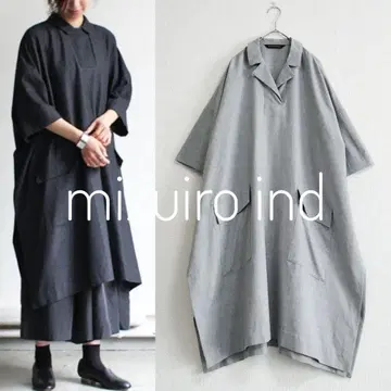 미즈이로 인디 프론트 포켓 와이드 원피스 라이트 그레이