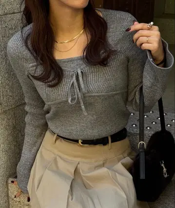 JUNOAH 리본 뷔스티에 리브 니트