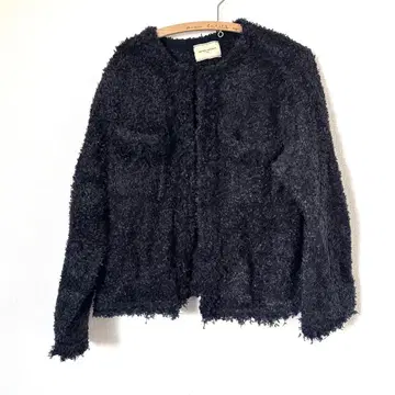 유나이티드 애로우즈 믹스 트위드 노카라 가디건 네이비