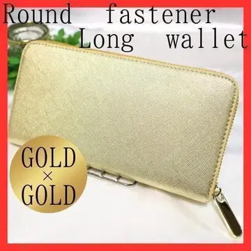 장지갑 라운드 지퍼 대용량 골드 사피아노 가공 PU 가죽 금