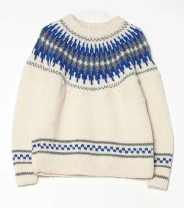 PAR ICI 네팔 손뜨개질 큐신 자카드 팝콘 풀오버