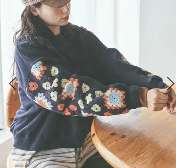 니코앤드 - 크로셰 콤비 풀오버 다크 네이비