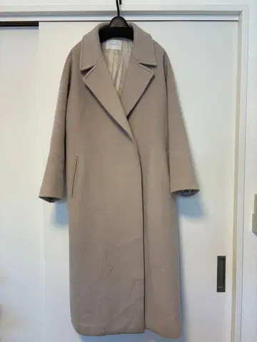 베이지 롱 코트 울 혼방