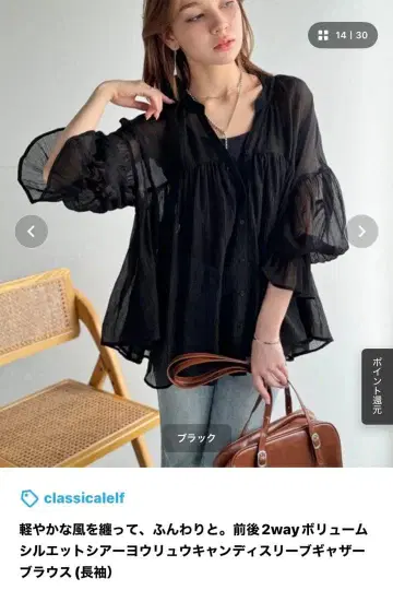 2way 볼륨 시어 블라우스 (블랙)