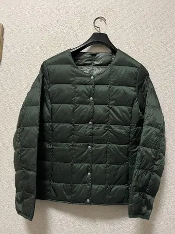 타이온 라이트 다운 /L 카키 다운 90% 노카라 스냅 버튼