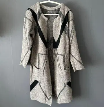 기하학 울 코트 자켓 롱 가디건풍