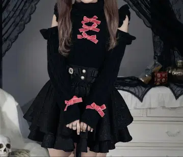 Pal elfy 어깨 트임 리본 니트 블랙