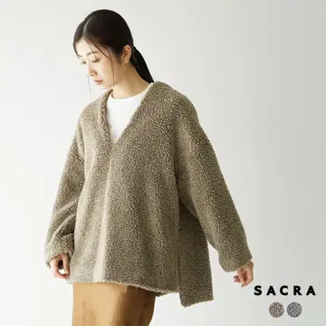 SACRA 보아 V넥 상의 푸들퍼 풀오버 새상품급