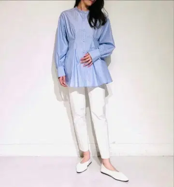 PLST 펄 버튼 플럼 블라우스 블루 M