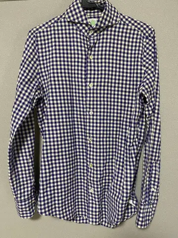 Finamore 체크 무늬 긴팔 셔츠 네이비/화이트