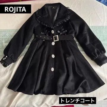 ROJITA 시어 프릴 트렌치코트 블랙