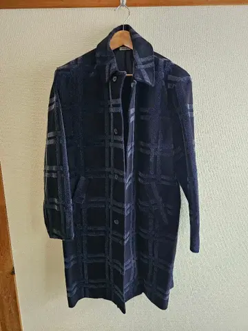 BLUE BLUE JAPAN 격자 무늬 플로키 멜톤 코트 블루블루